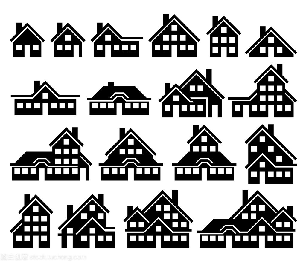 房屋建筑的黑色圖標集 極簡設計中的空間與結構美學